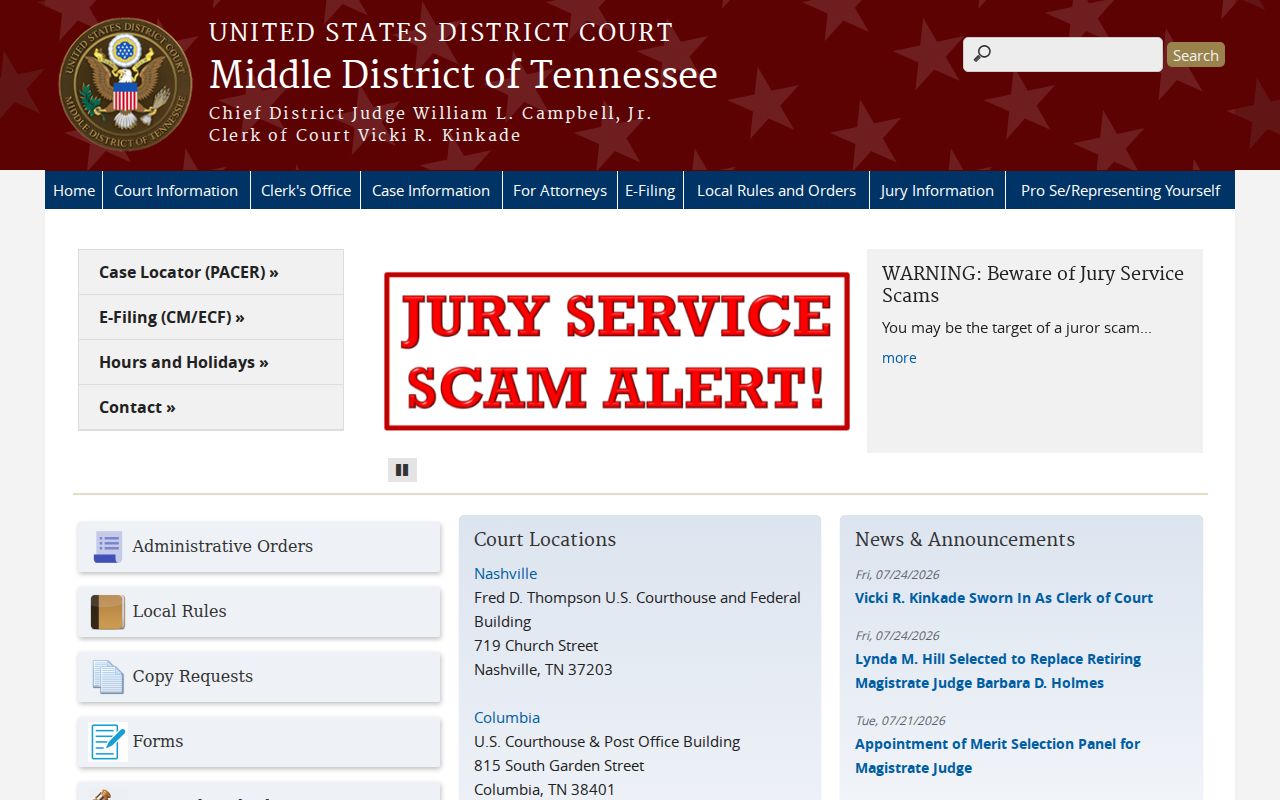 United States District Court for the Middle District of Tennessee serving Hickman County