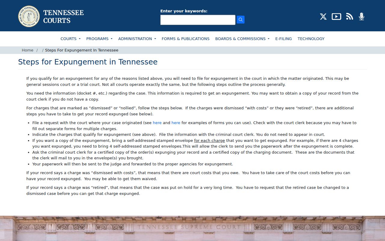 Tennessee court expungement instructions for a Hickman County criminal record